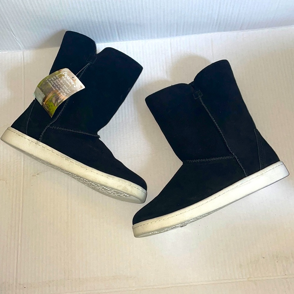 BearPaw Sneaker Boots Black with White Outer Sole NEW Size 10 Cow Suede Outer
